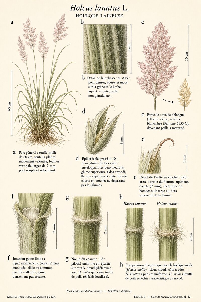 Planche botanique de Holcus lanatus — Houlque laineuse