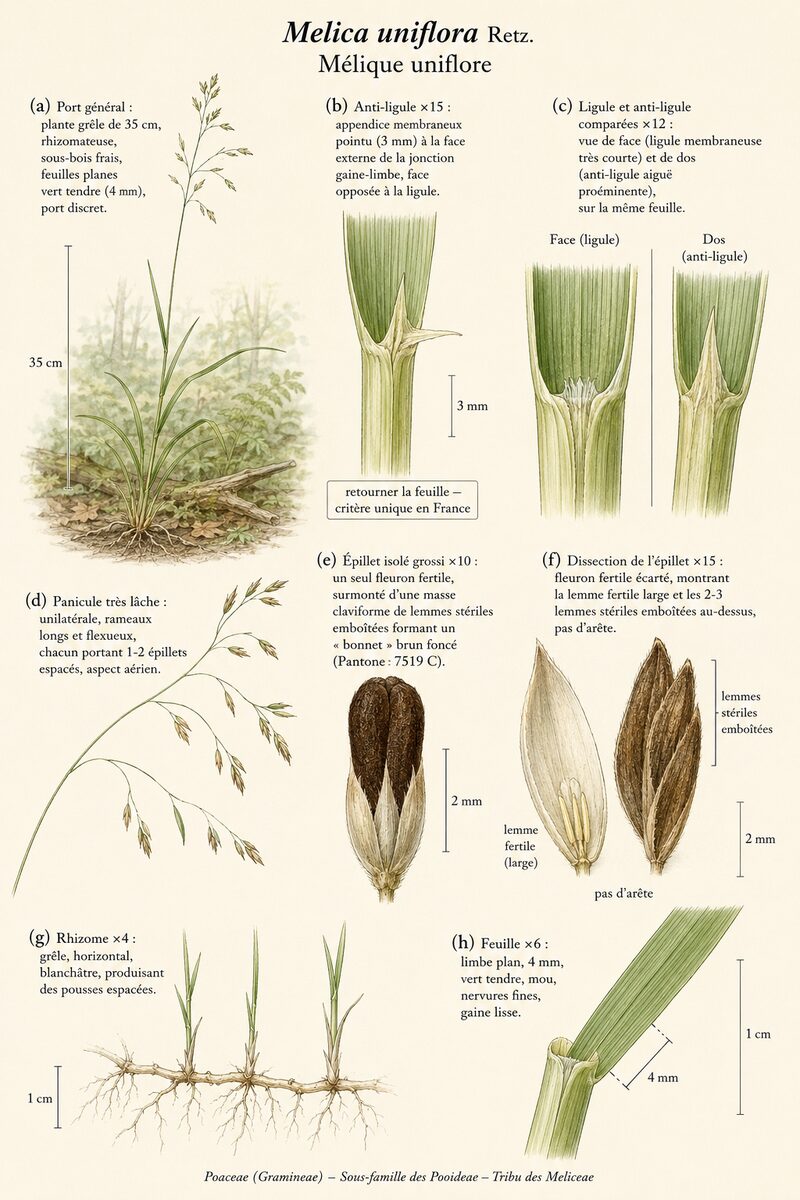 Planche botanique de Melica uniflora — Mélique uniflore
