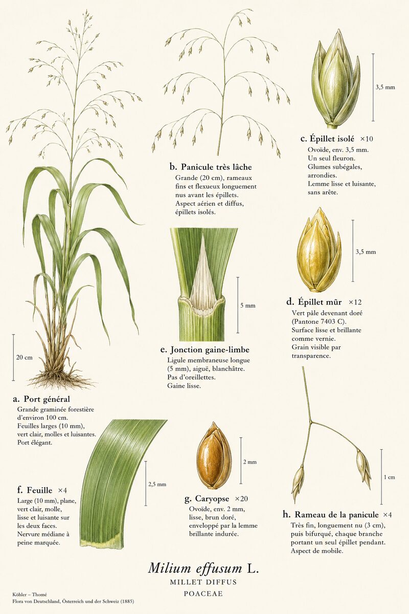 Planche botanique de Milium effusum — Millet diffus