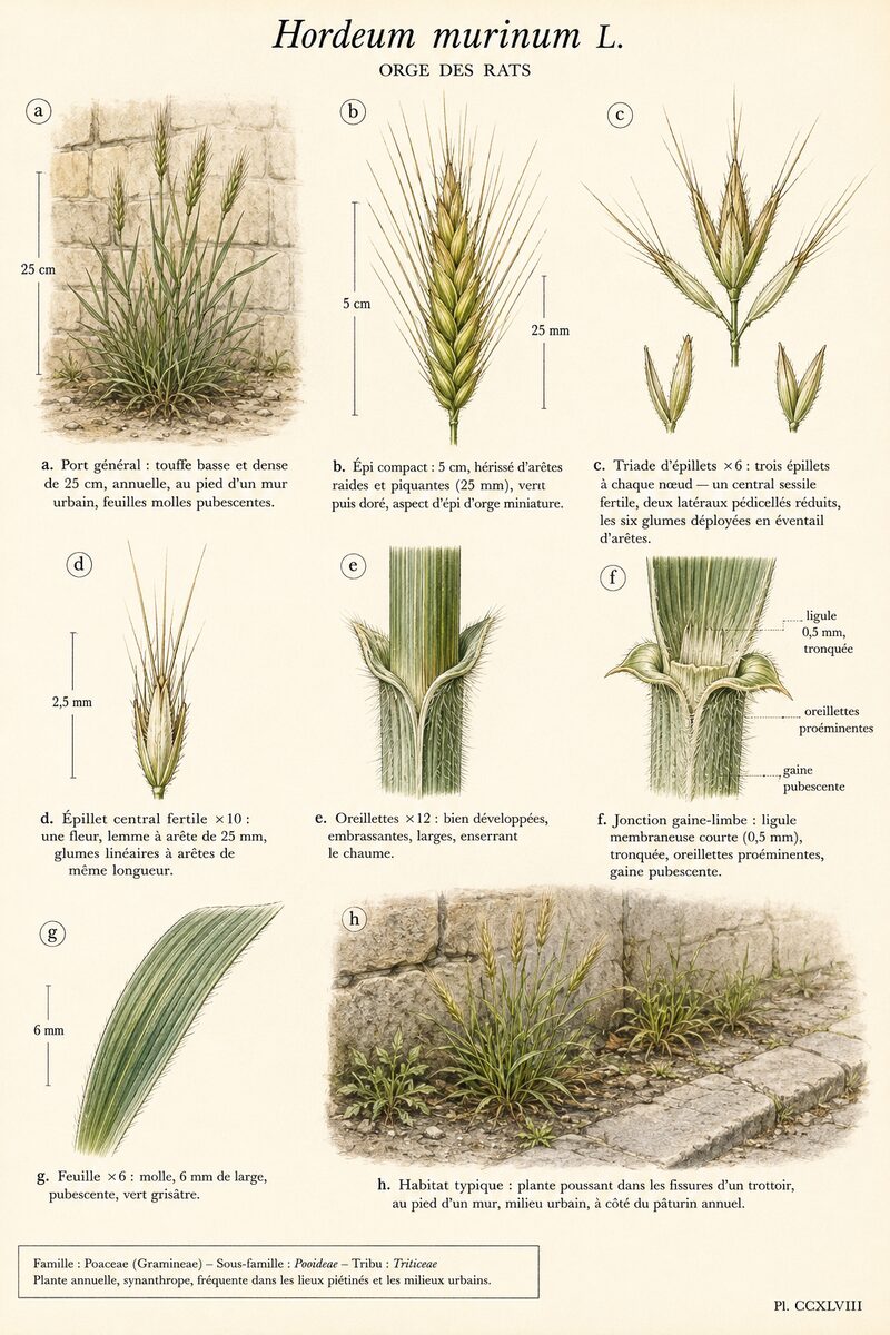 Planche botanique de Hordeum murinum — Orge des rats