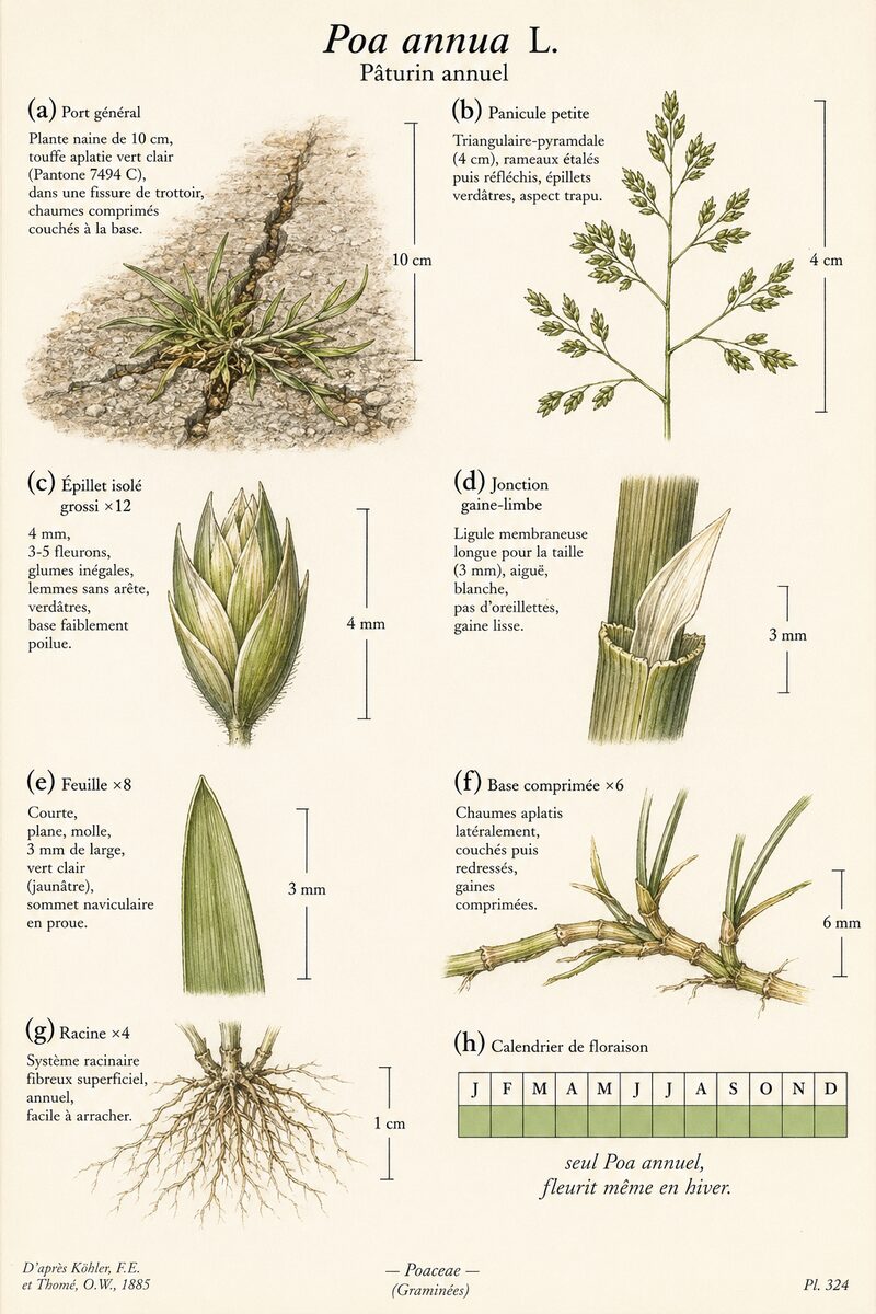 Planche botanique de Poa annua — Pâturin annuel