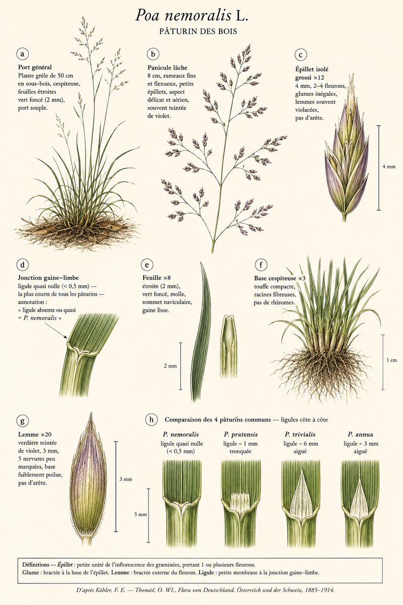Planche botanique de Poa nemoralis — Pâturin des bois