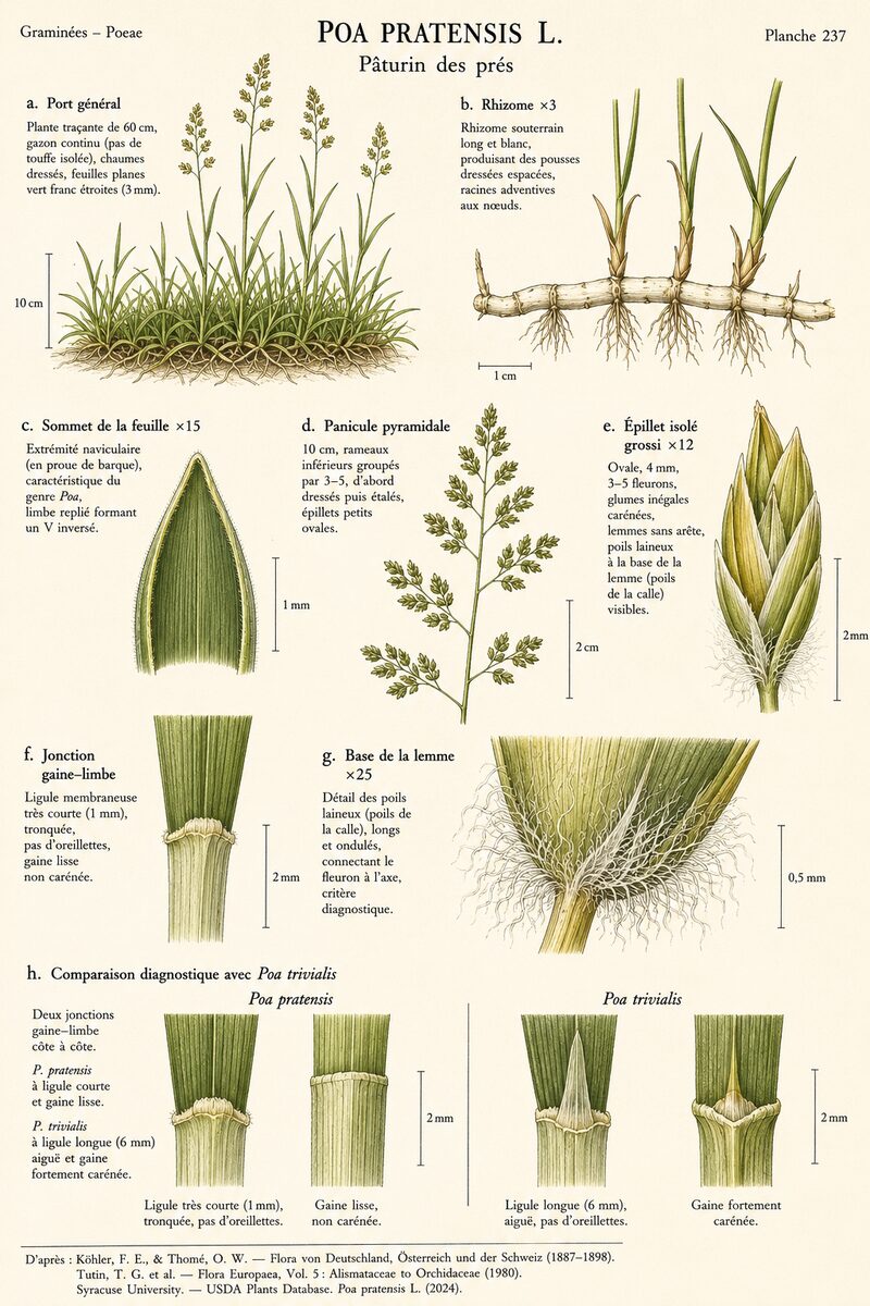 Planche botanique de Poa pratensis — Pâturin des prés