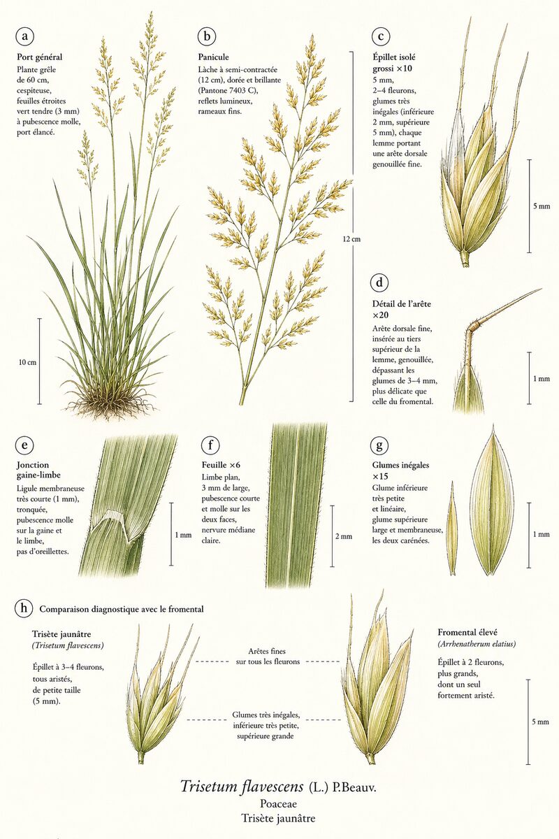 Planche botanique de Trisetum flavescens — Trisète jaunâtre